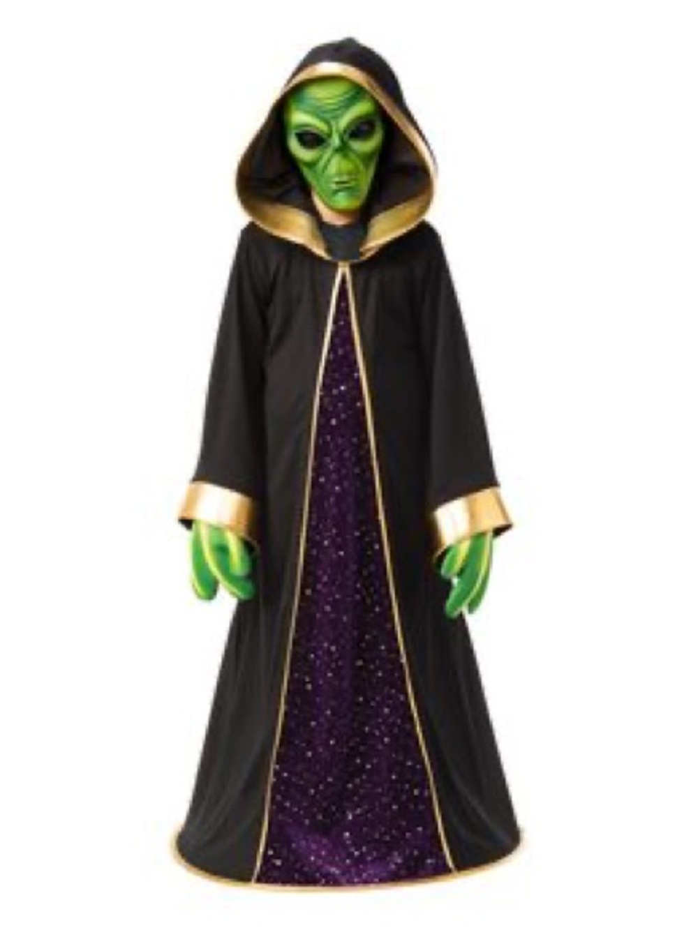 Spirit Alien Hooded Robe Costume - Green, Black & Purple with Gold Trim